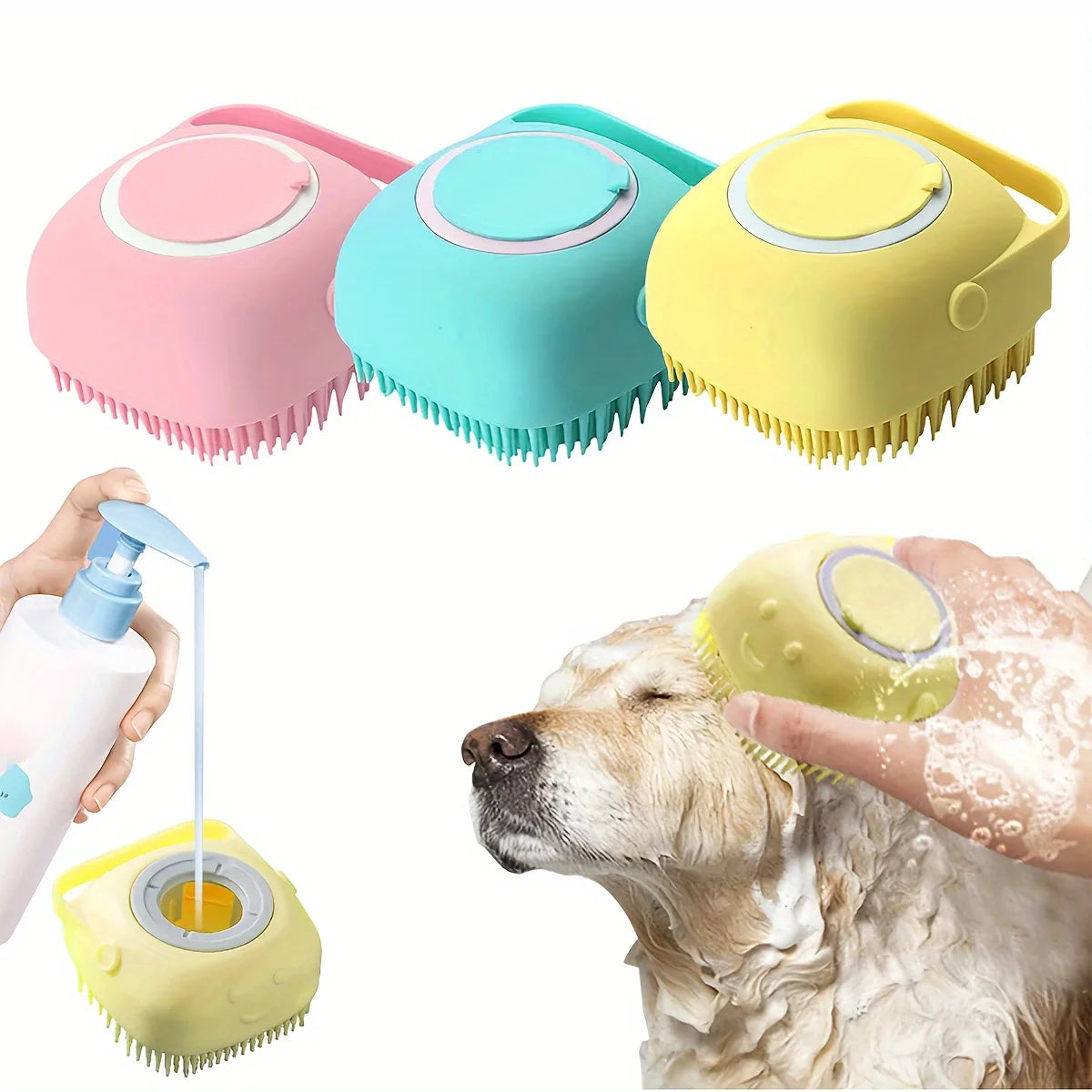Silicone Dog Bath Brush with Shampoo Dispenser